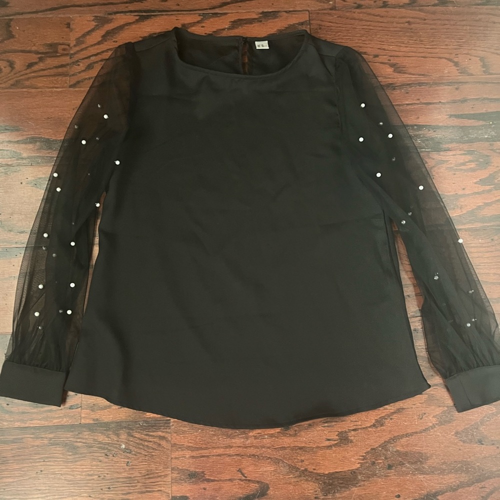 ⭐️ Floerns Women’s Pearl Sheer Mesh Long Sleeve Top Blouse